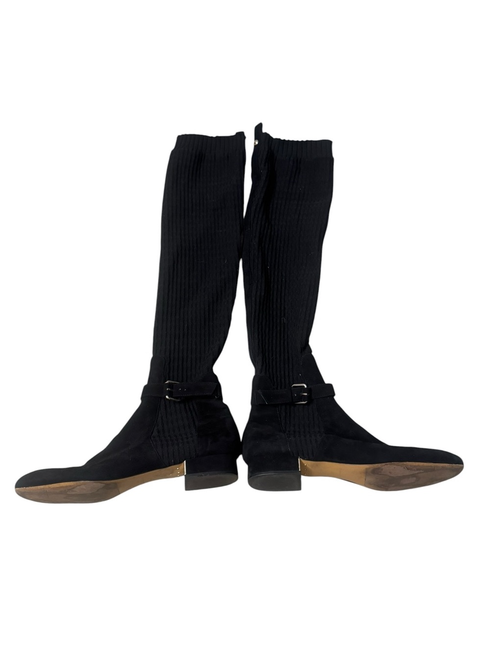 Black Over-The-Knee Stretch Boots with Buckle Detail